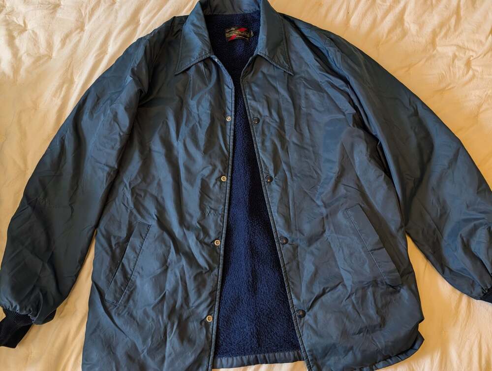 Vintage 70s Sears Sportswear Men's Blue Sherpa Lined Nylon Coach L Jacket USA